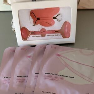 Pink Facial Massage Gift Set with 20 Collagen Gel Masks